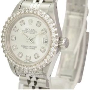 Rolex Silver Lady Datejust Diamond Dial Diamond Bezel 1.15ctw 26mm Watch